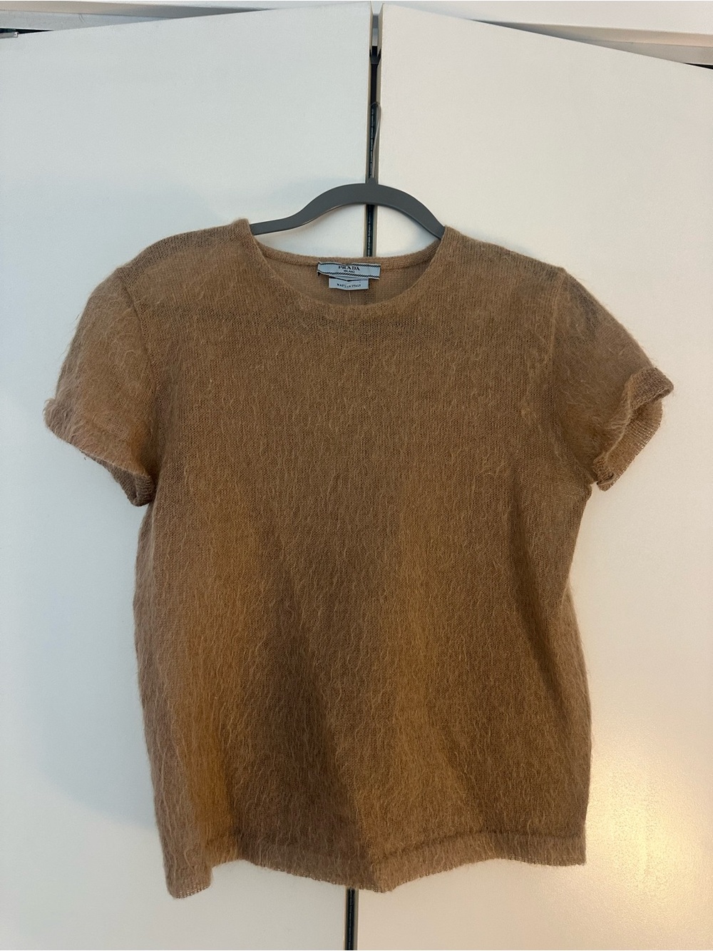 Prada Fuzzy Knit Short-Sleeve Top